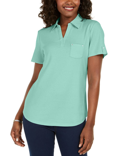 Karen Scott Petite Cotton Johnny Collar Top
